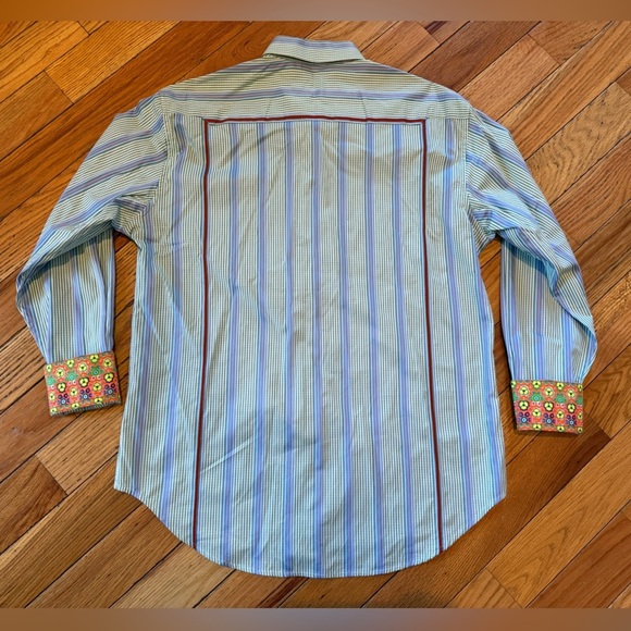 Robert Graham Floral Flip Cuff Button Down Shirt Men's Size Large Vert Stripe - Picture 7 of 14